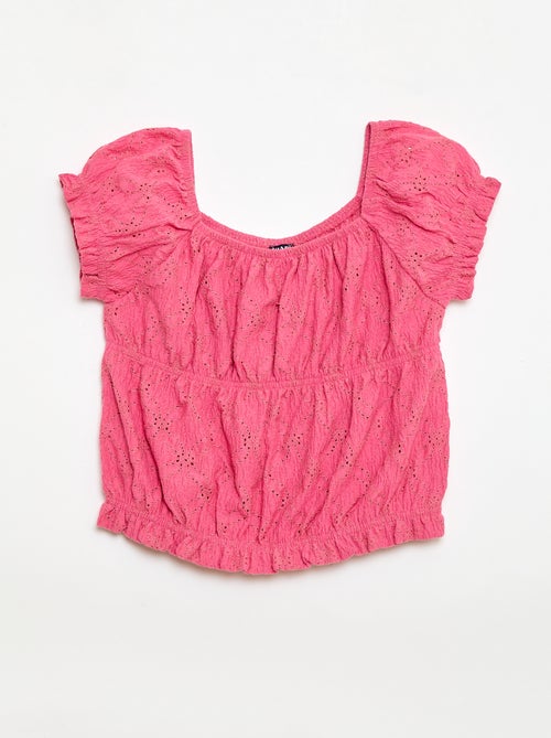 Gesmockt T-shirt met broderie anglaise - Kiabi