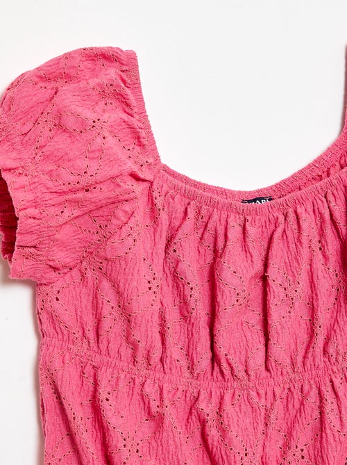 Gesmockt T-shirt met broderie anglaise - Kiabi