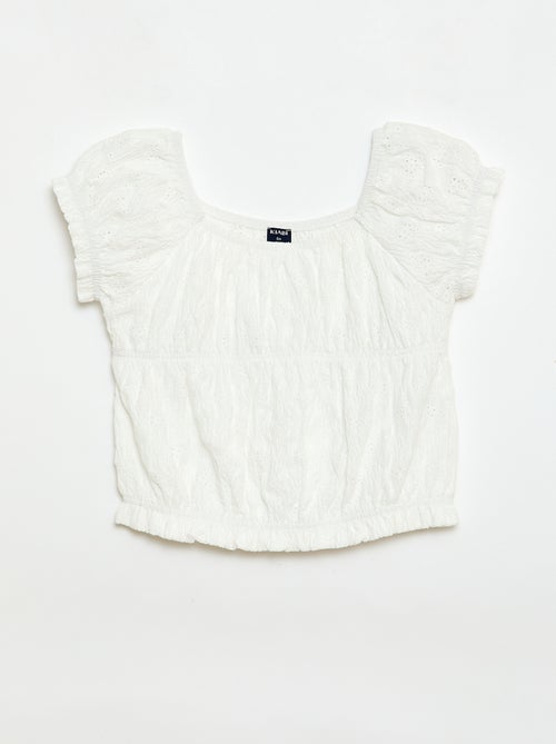 Gesmockt T-shirt met broderie anglaise - Kiabi