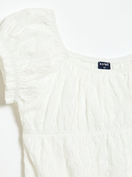 Gesmockt T-shirt met broderie anglaise - Kiabi