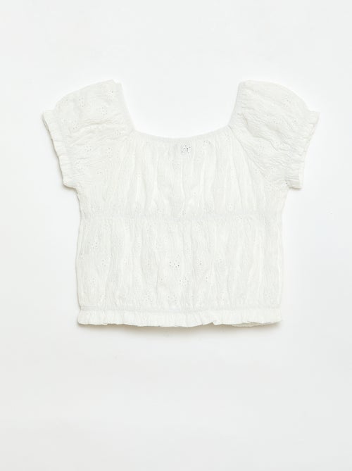 Gesmockt T-shirt met broderie anglaise - Kiabi