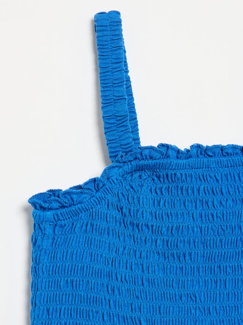 Gesmokt T-shirt met bandjes Blauw - Kiabi