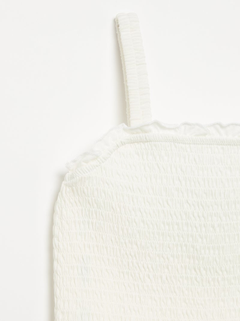 Gesmokt T-shirt met bandjes Wit - Kiabi