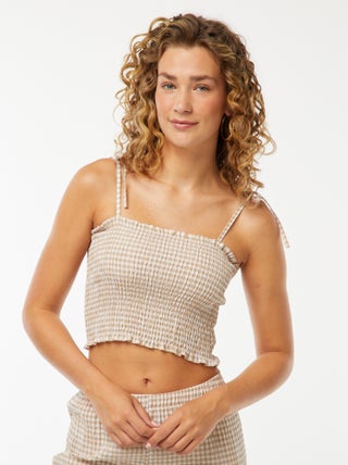 Gesmokte croptop met vichyruitje