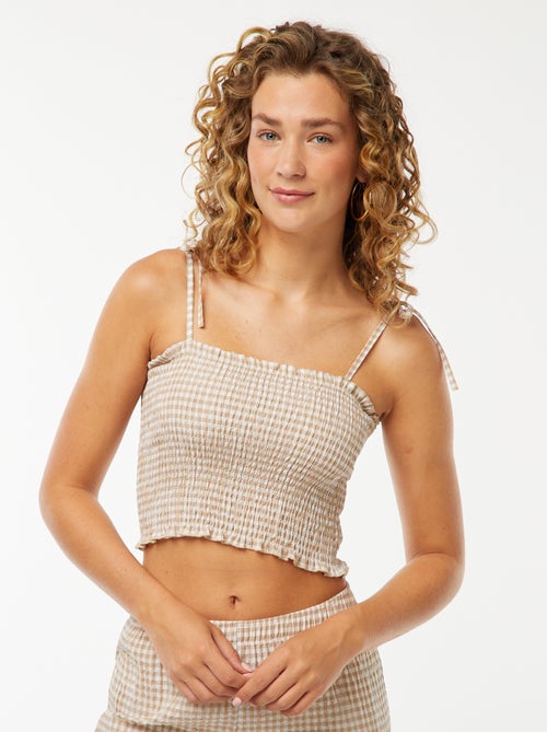 Gesmokte croptop met vichyruitje - Kiabi