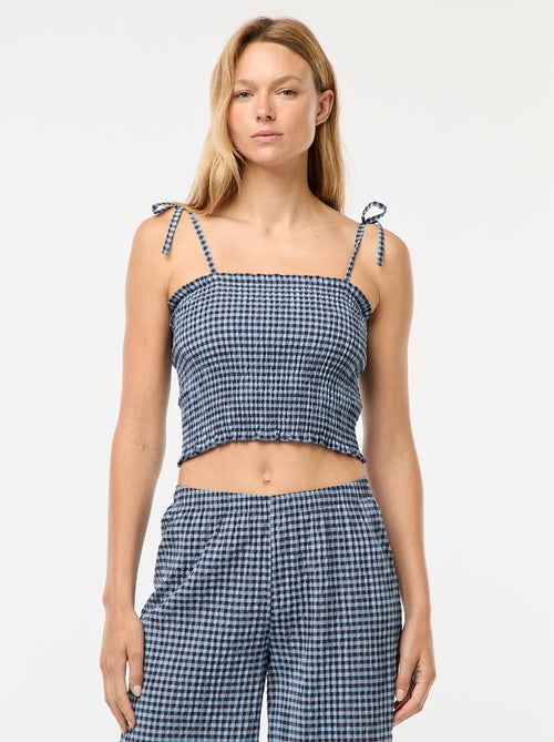 Gesmokte croptop met vichyruitje - Kiabi