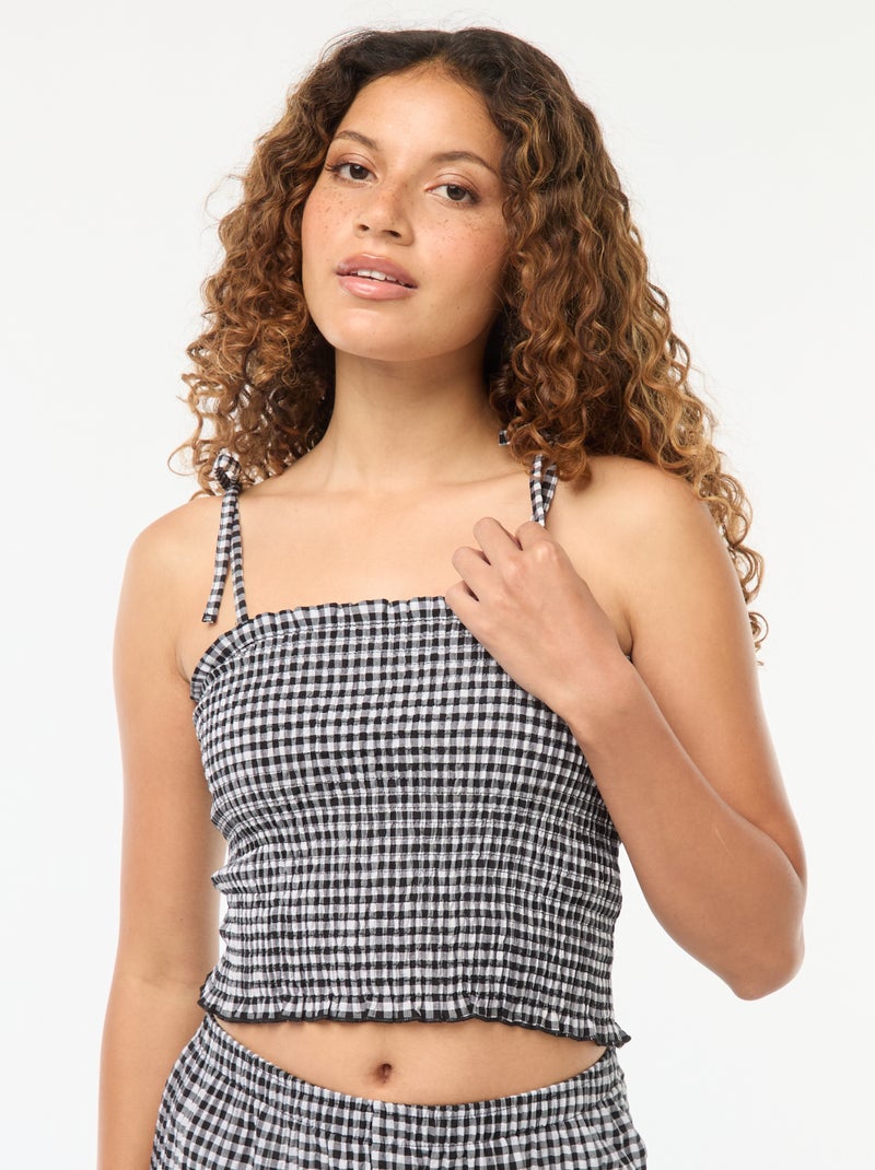 Gesmokte croptop met vichyruitje Zwart - Kiabi