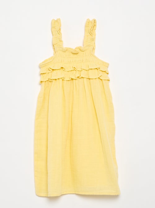 Gesmokte jurk met ruches en bandjes - Kiabi