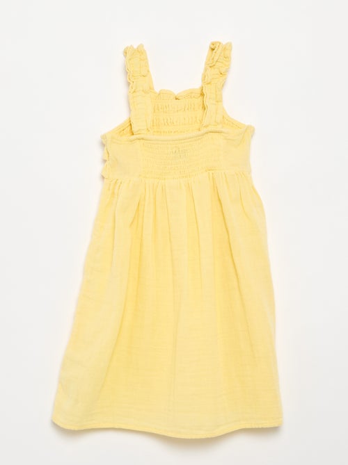 Gesmokte jurk met ruches en bandjes - Kiabi