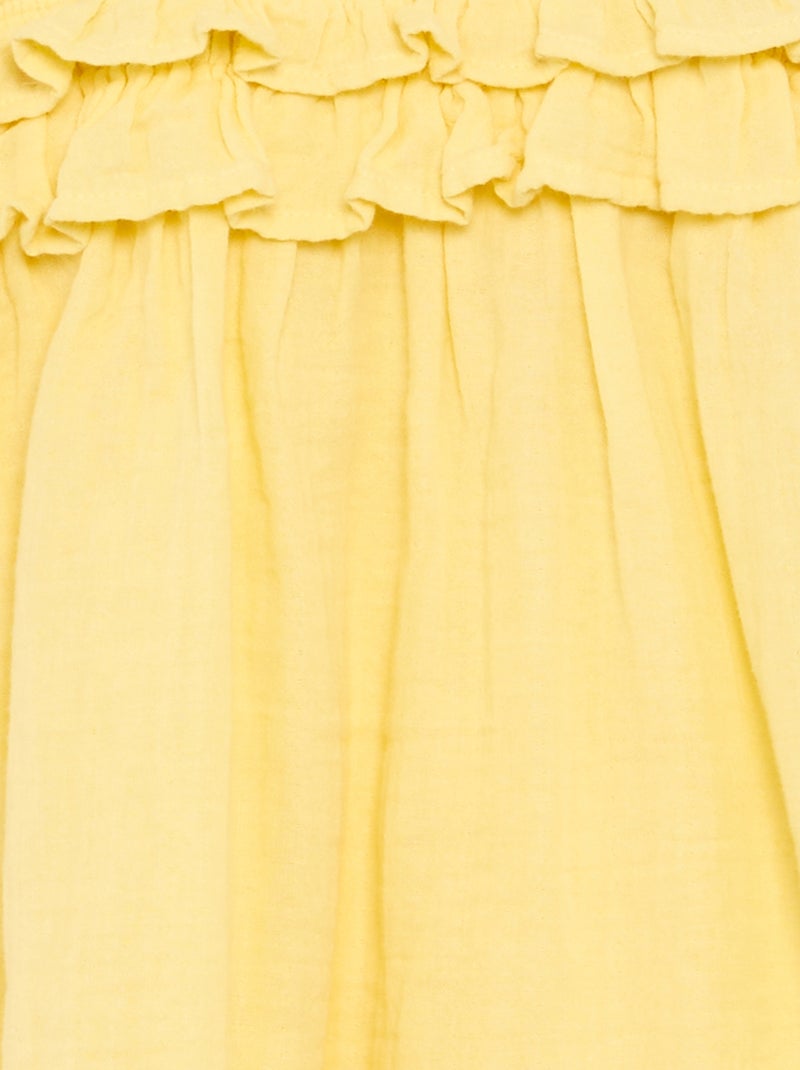 Gesmokte jurk met ruches en bandjes Geel - Kiabi