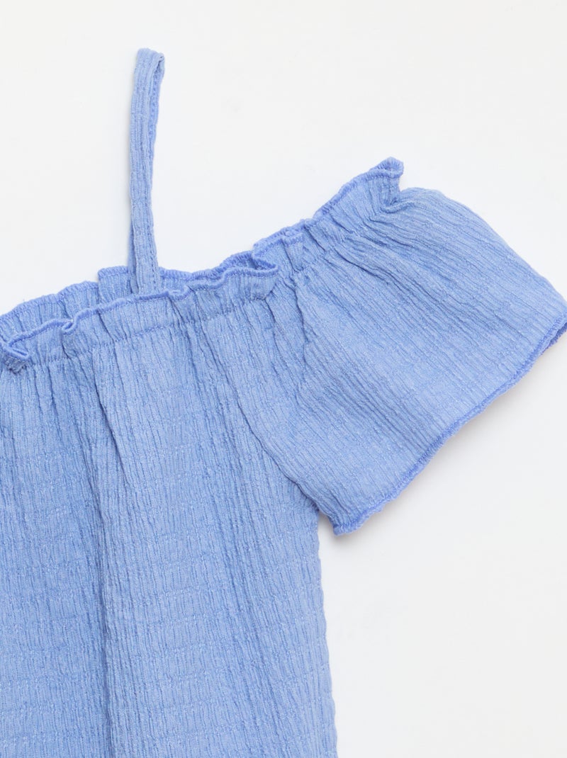 Gesmokte top met smalle bandjes Blauw - Kiabi