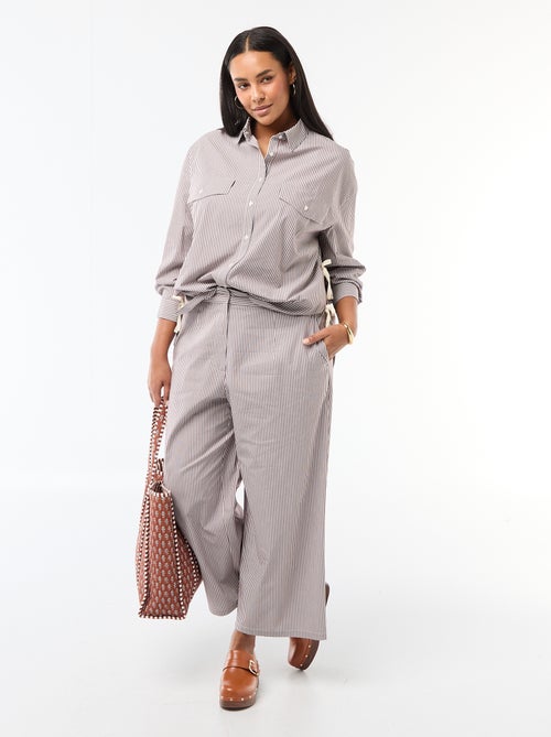 Gestreeepte, wijde popeline broek - Kiabi