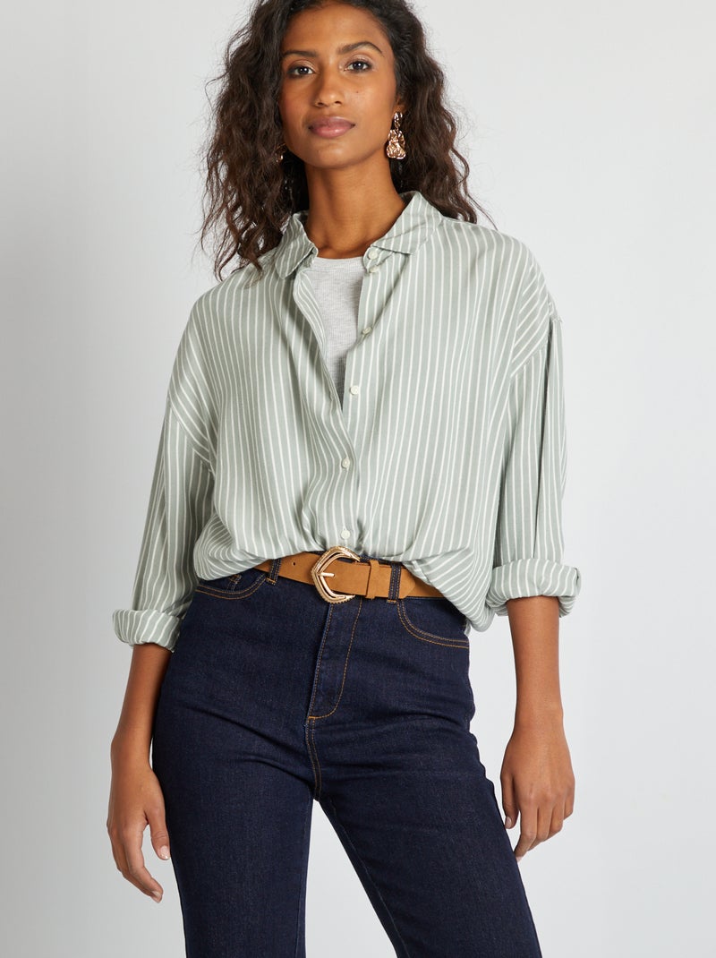 Gestreept blouse met lange mouw GROEN - Kiabi