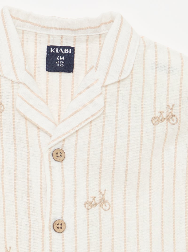 Gestreept hemd met print en korte mouwen Wit - Kiabi