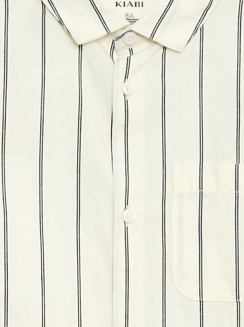 Gestreept katoenen hemd met borstzak Biege - Kiabi