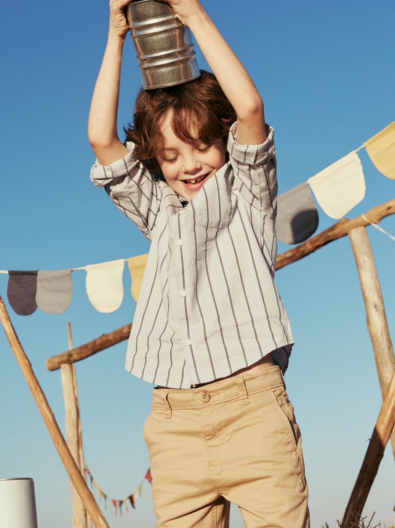 Gestreept katoenen hemd met borstzak Blauw - Kiabi