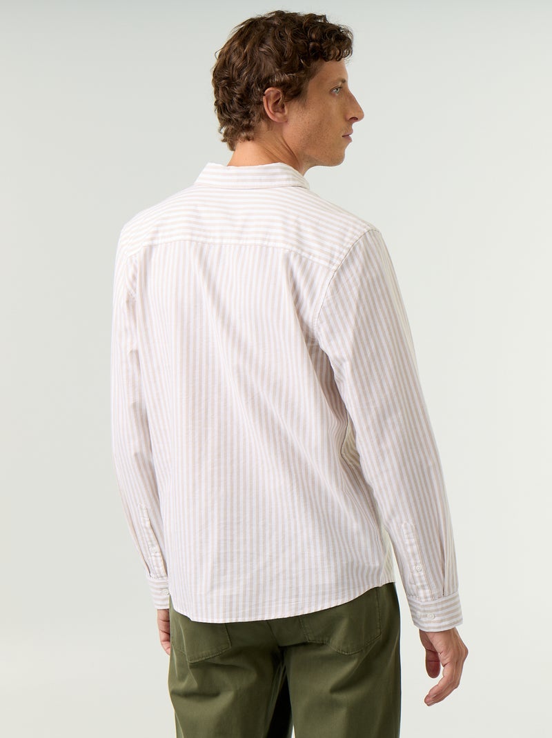 Gestreept overhemd met button-down kraag Biege - Kiabi
