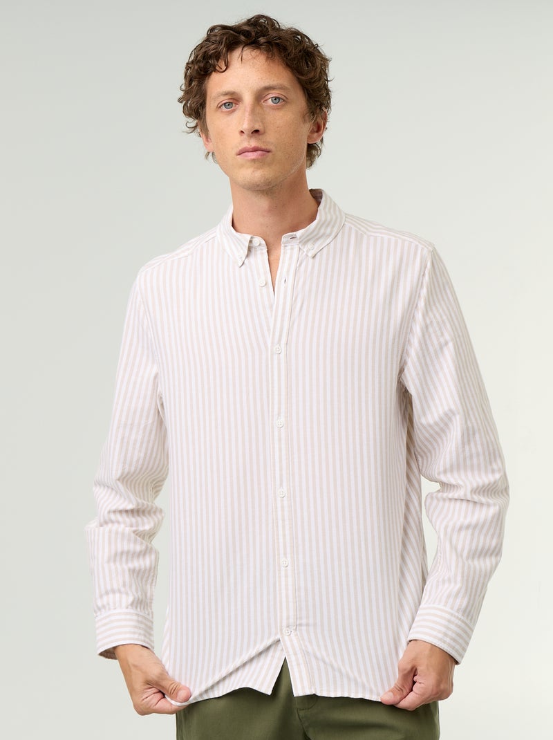 Gestreept overhemd met button-down kraag Biege - Kiabi