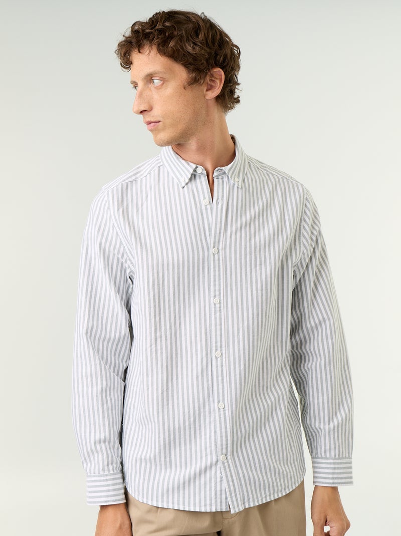 Gestreept overhemd met button-down kraag Groen - Kiabi