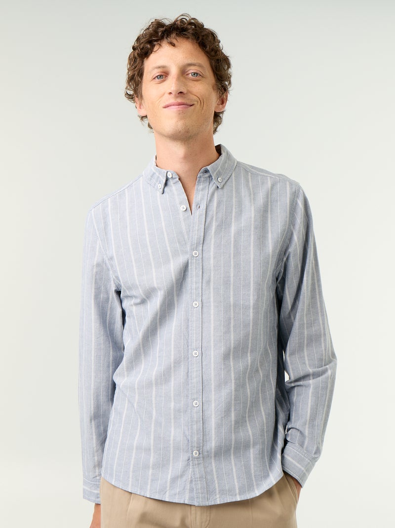 Gestreept overhemd met button-down kraag Groen - Kiabi
