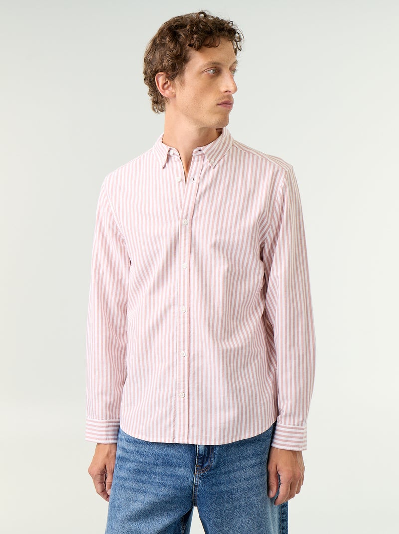 Gestreept overhemd met button-down kraag Rood - Kiabi