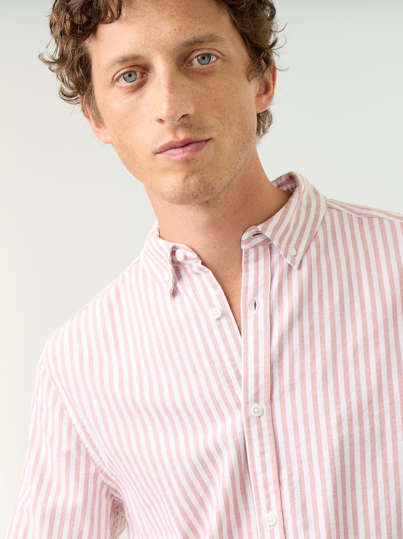Gestreept overhemd met button-down kraag Rood - Kiabi