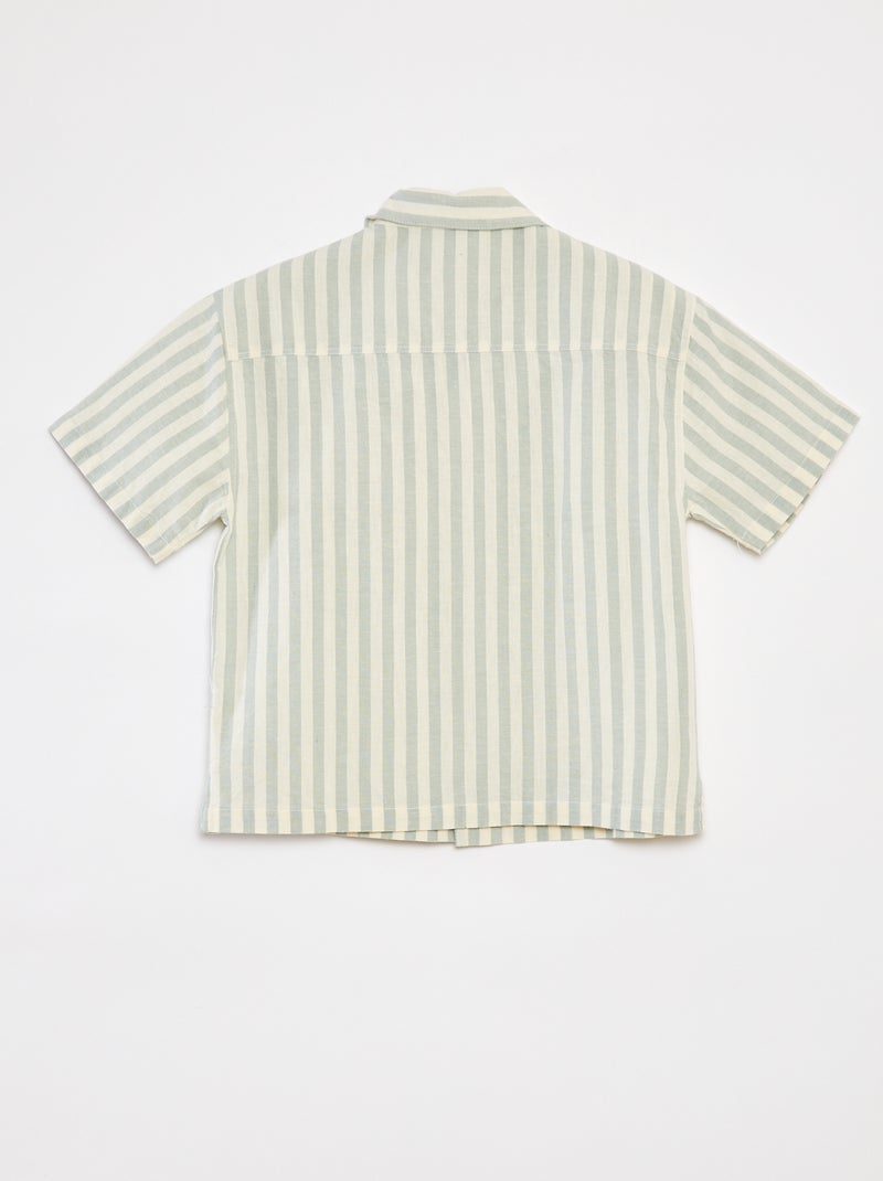 Gestreept overhemd met korte mouwen GROEN - Kiabi