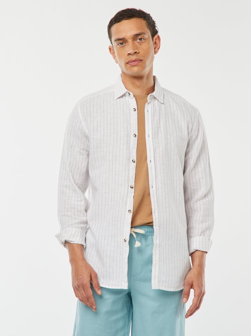 Gestreept overhemd van gemengd linnen - Kiabi