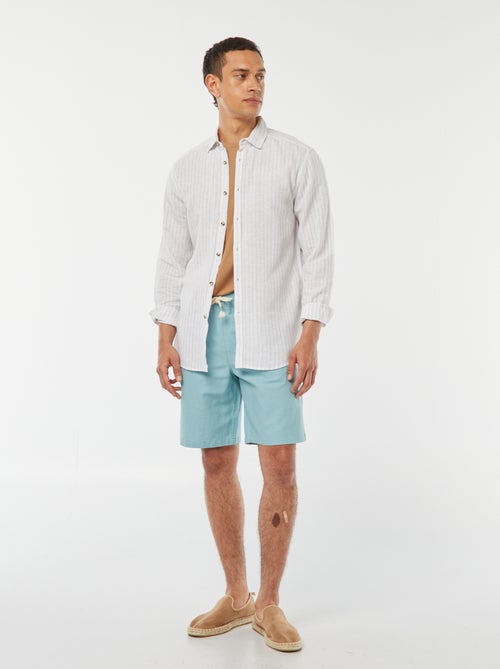 Gestreept overhemd van gemengd linnen - Kiabi