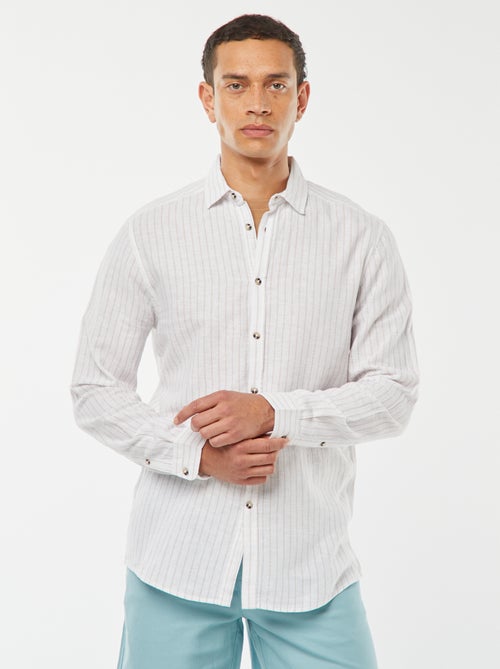 Gestreept overhemd van gemengd linnen - Kiabi