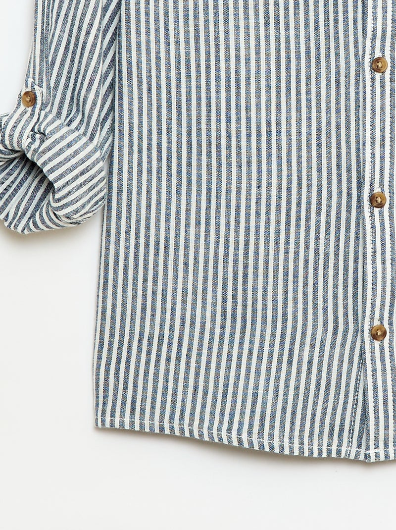 Gestreept overhemd van linnenmix Blauw - Kiabi