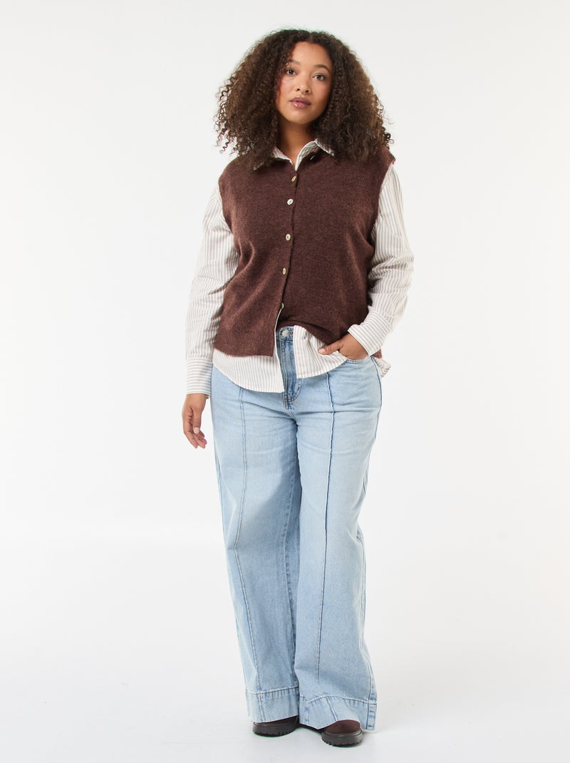 Gestreept overhemd van oxfordkatoen Wit - Kiabi