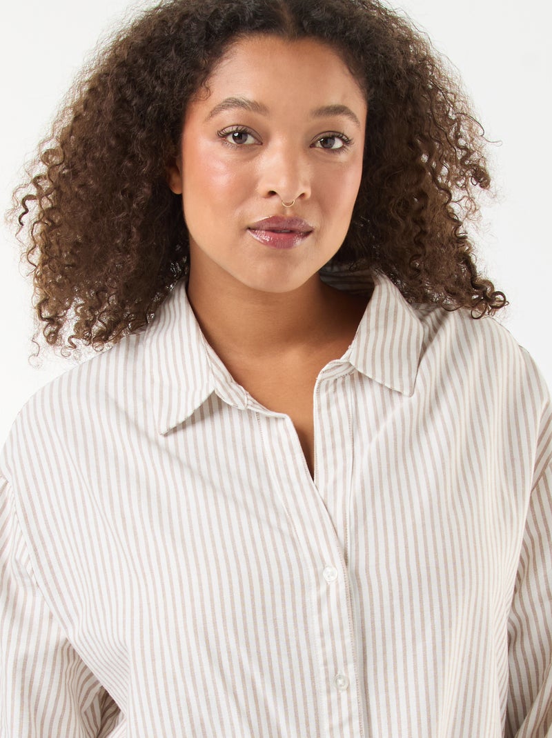 Gestreept overhemd van oxfordkatoen Wit - Kiabi