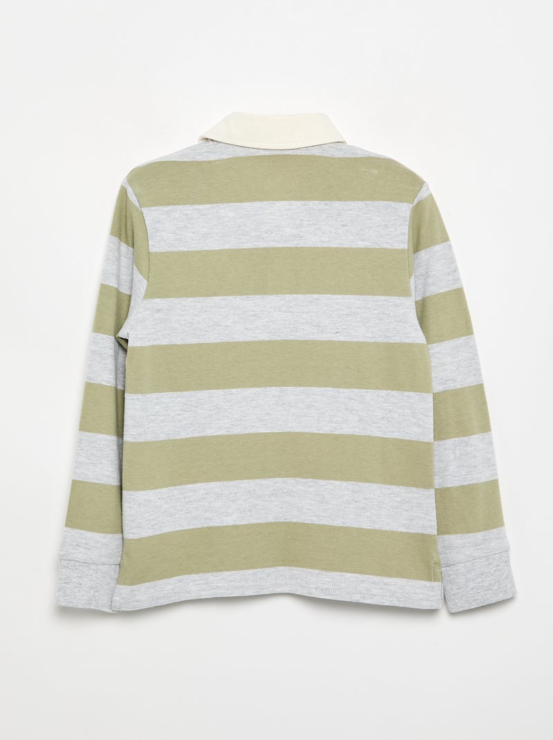 Gestreept poloshirt met contrastkraag Groen - Kiabi