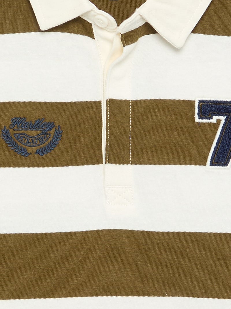 Gestreept poloshirt met contrastkraag Kaki - Kiabi