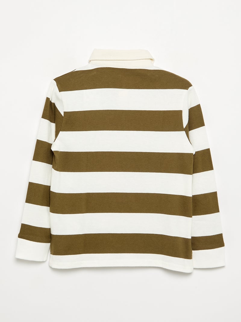 Gestreept poloshirt met contrastkraag Kaki - Kiabi