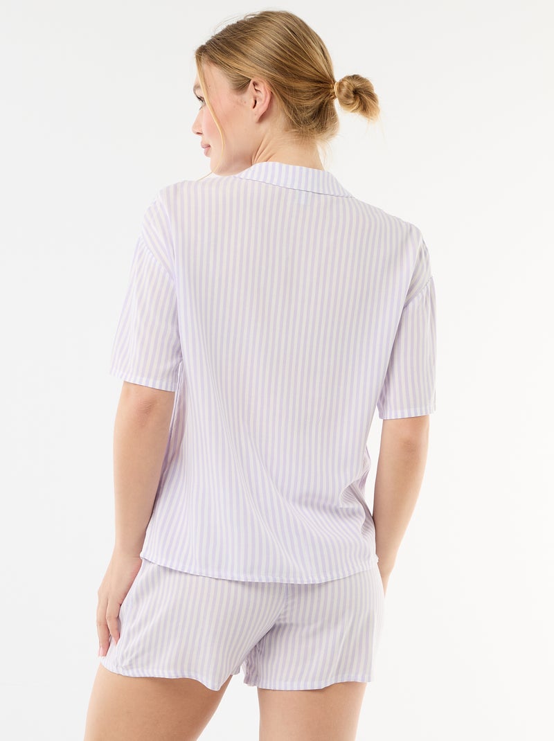 Gestreept pyjamaset top + short Paars - Kiabi