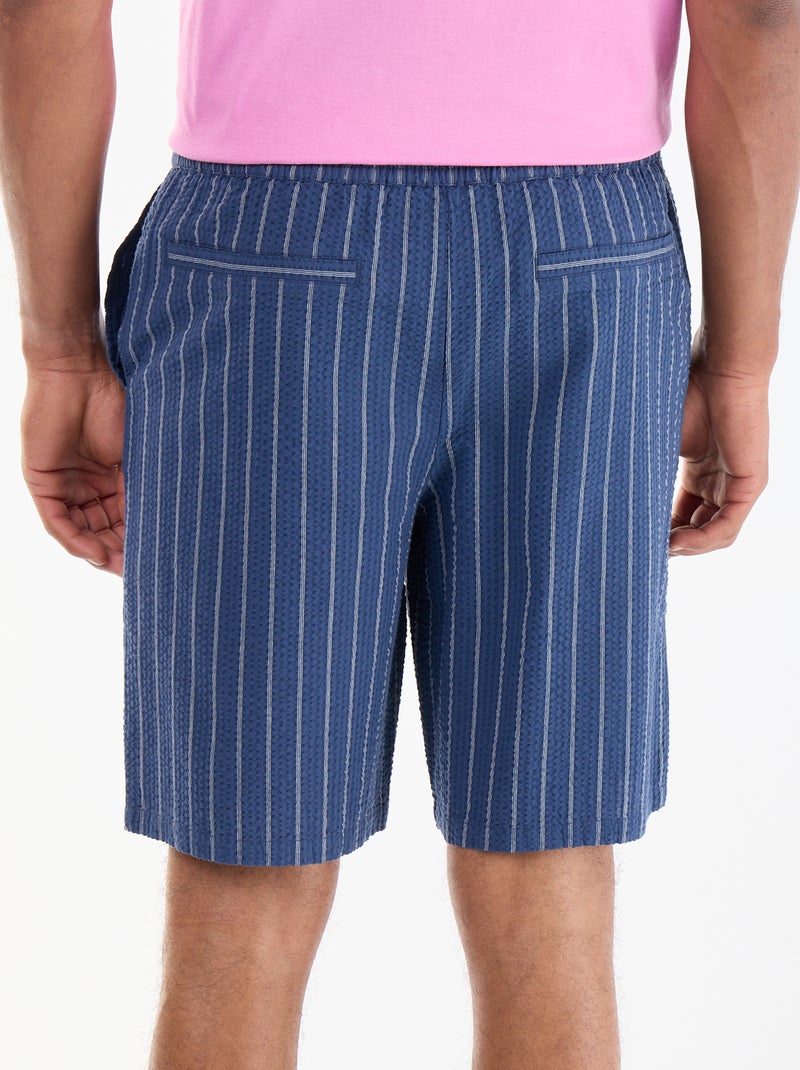 Gestreept seersucker bermuda Blauw - Kiabi