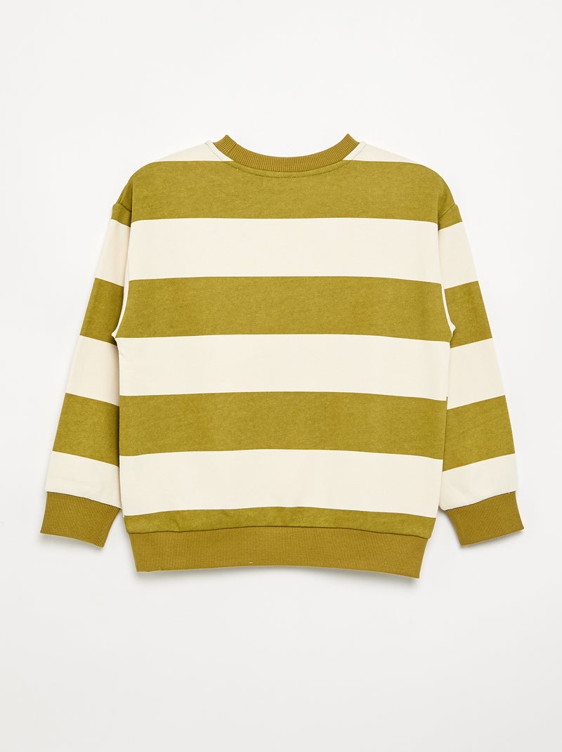 Gestreept sweatshirt van ongeruwde molton Kaki - Kiabi