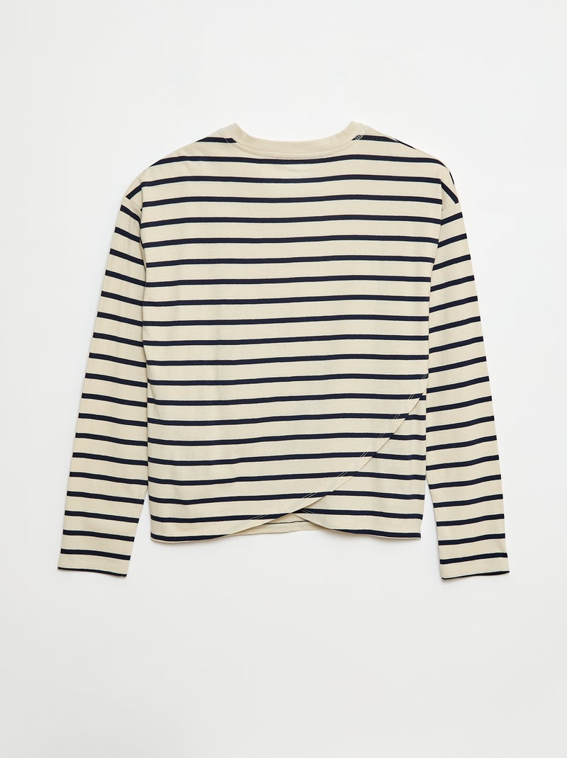 Gestreept T-shirt met klittenbandsluiting op de schouder - makkelijk aan te trekken collectie Wit - Kiabi