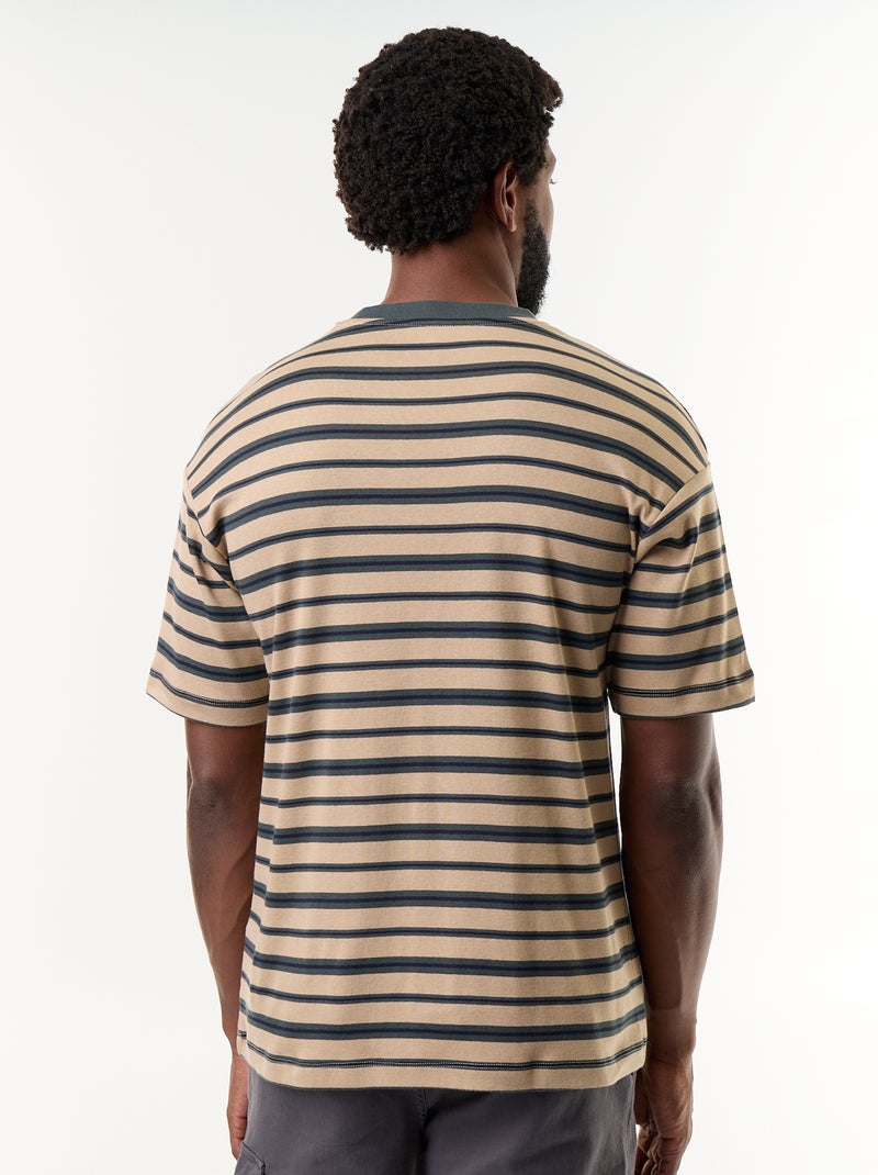 Gestreept T-shirt met korte mouwen Biege - Kiabi