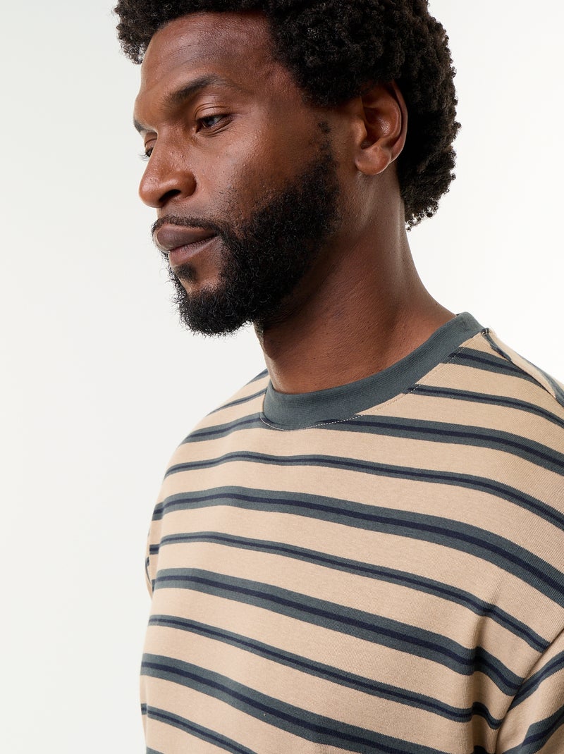 Gestreept T-shirt met korte mouwen Biege - Kiabi