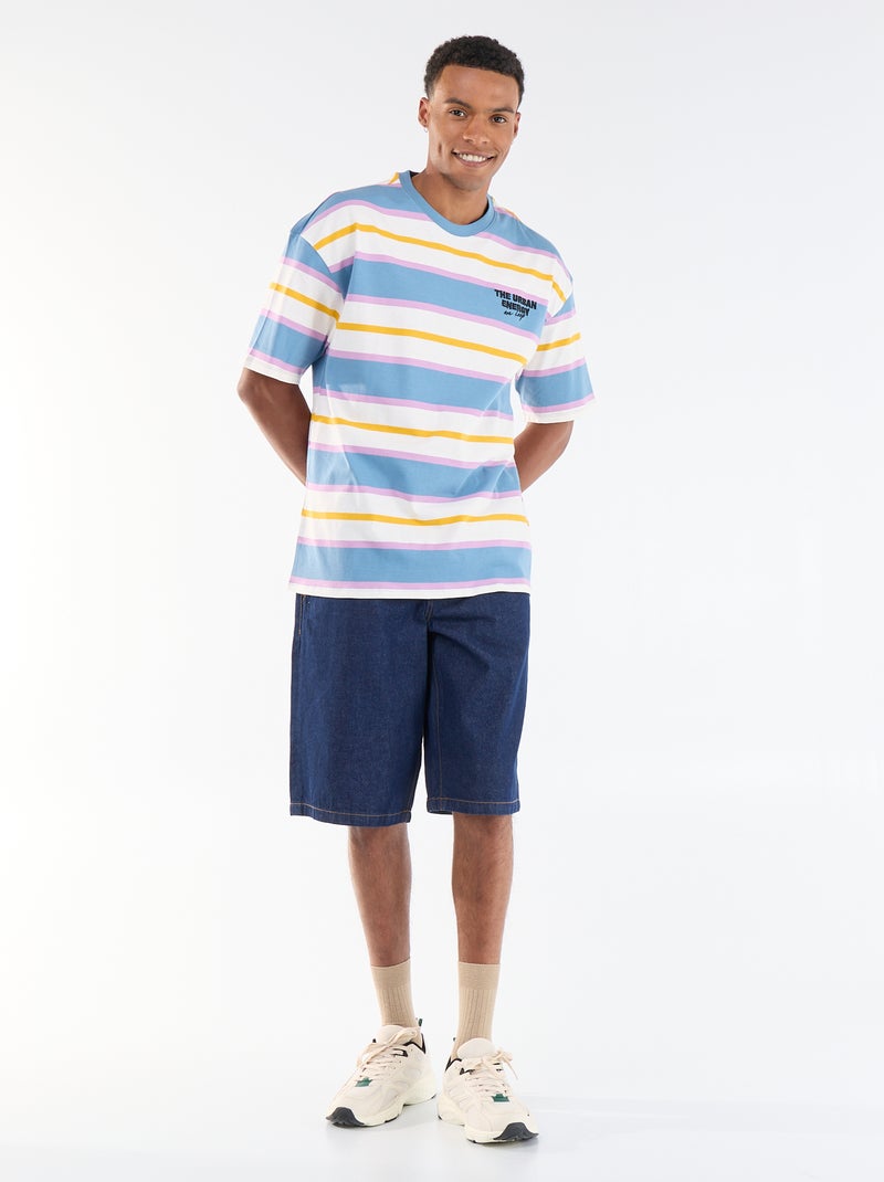 Gestreept T-shirt met korte mouwen Blauw - Kiabi
