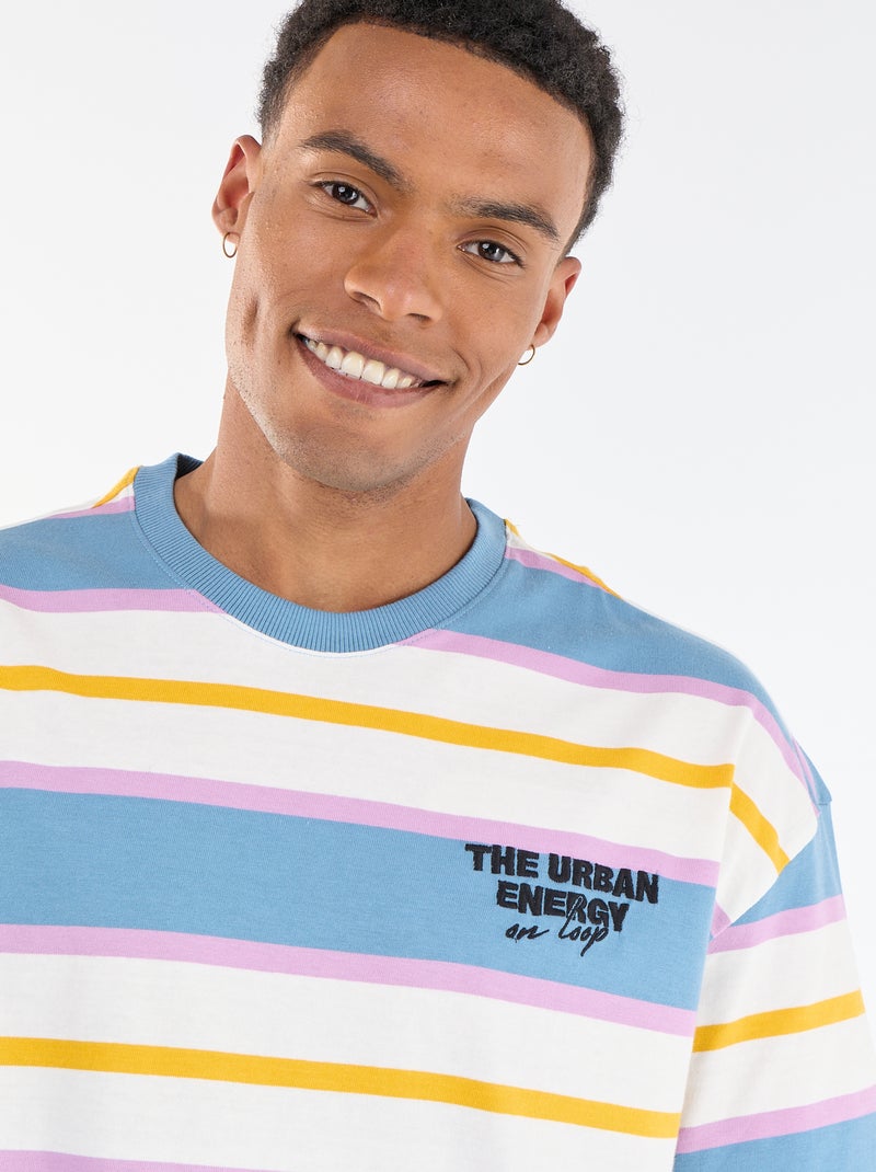 Gestreept T-shirt met korte mouwen Blauw - Kiabi