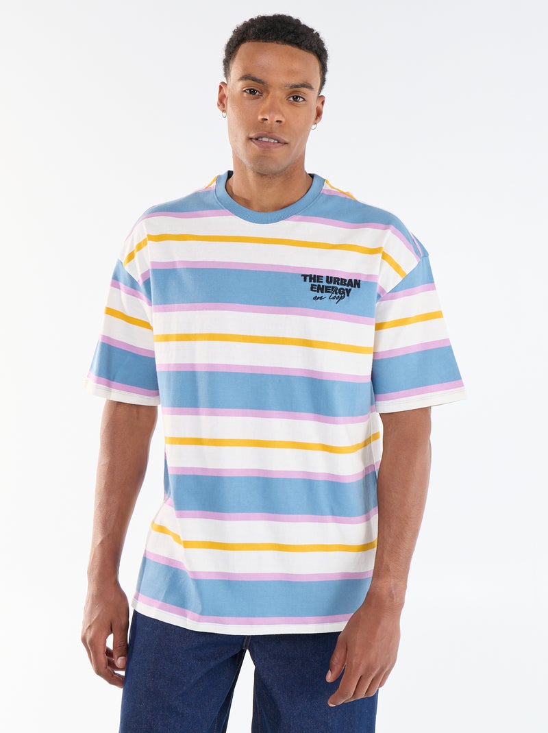 Gestreept T-shirt met korte mouwen Blauw - Kiabi
