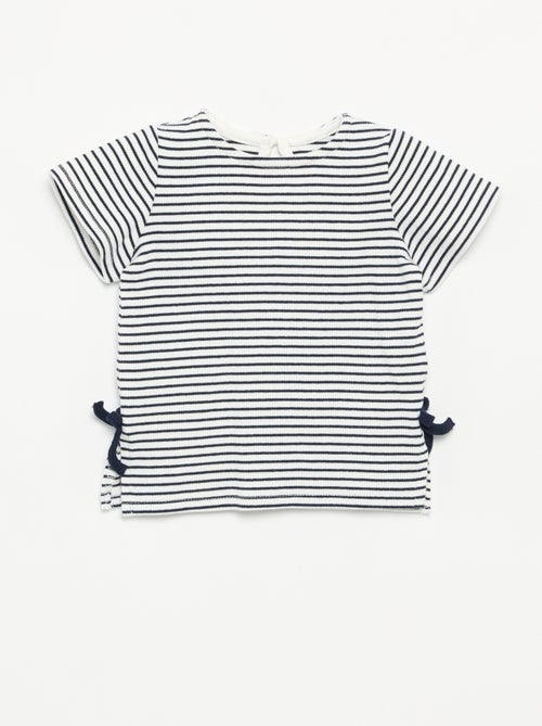 Gestreept T-shirt met korte mouwen en strikjes - Kiabi
