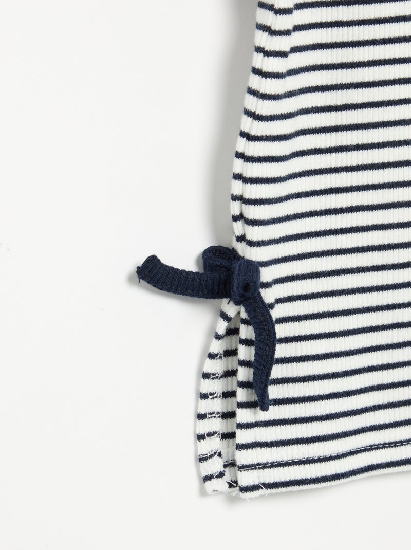 Gestreept T-shirt met korte mouwen en strikjes Blauw - Kiabi