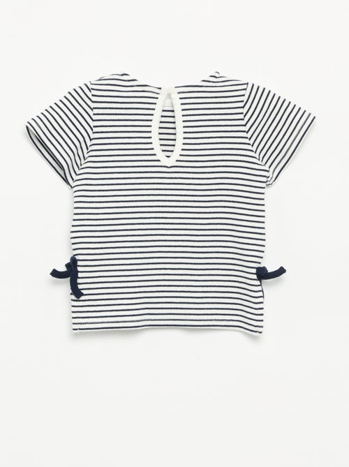 Gestreept T-shirt met korte mouwen en strikjes - Kiabi