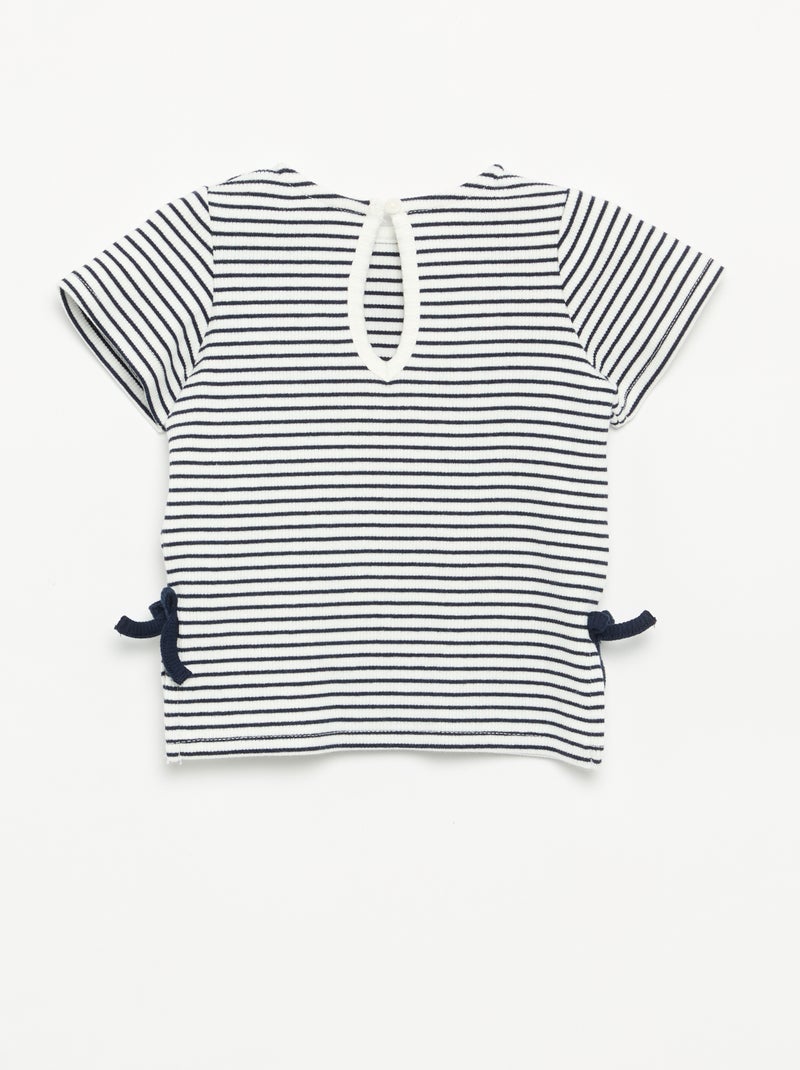 Gestreept T-shirt met korte mouwen en strikjes Blauw - Kiabi