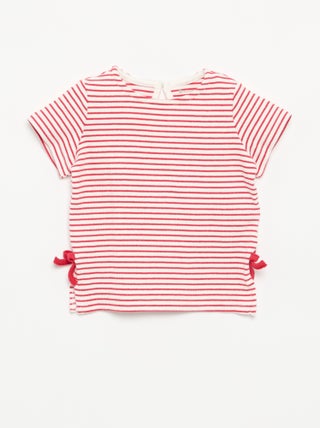 Gestreept T-shirt met korte mouwen en strikjes